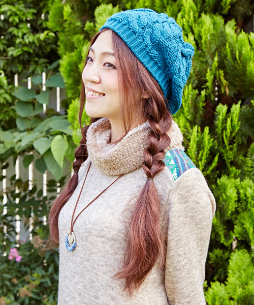 チャイハネ（チャイハネ）の「【チャイハネ】ケーブル編みニットベレー帽（ハンチング/ベレー帽・レディース・ブラウン/オレンジ/ターコイズブルー・FREE）」の12枚目の写真