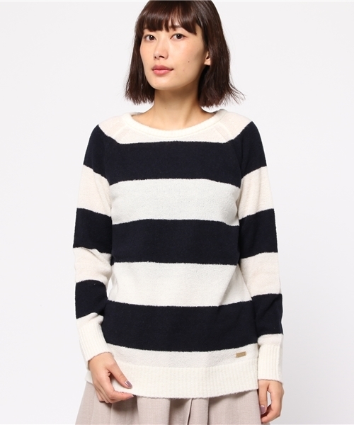 BLUE LABEL CRESTBRIDGE(ブルーレーベルクレストブリッジ)の「ブークレーヤーン ボーダーニット(ニット/セーター・レディース・ピンク/オフホワイト/グレー/ブラック・38)」の1枚目の写真