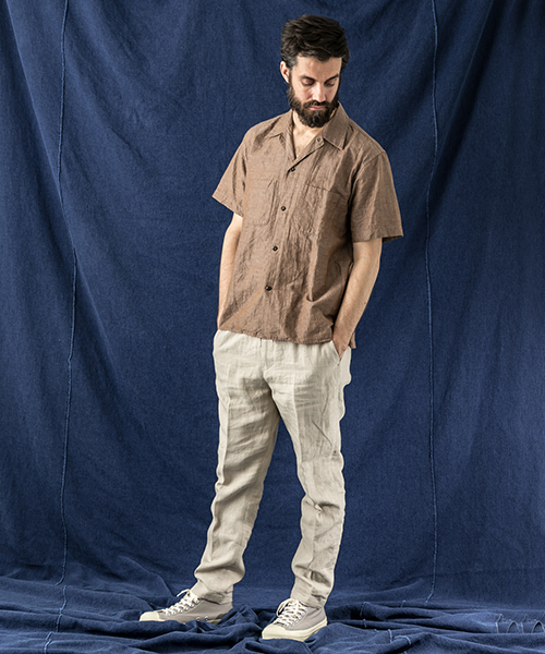 WORK NOT WORK URBAN RESEARCH（ワークノットワークアーバンリサーチ）の「WORK NOT WORK　コットンリネンオープンカラー半袖シャツ（シャツ/ブラウス・メンズ・ブラウン/ネイビー・LARGE/MEDIUM/SMALL）」の3枚目の写真