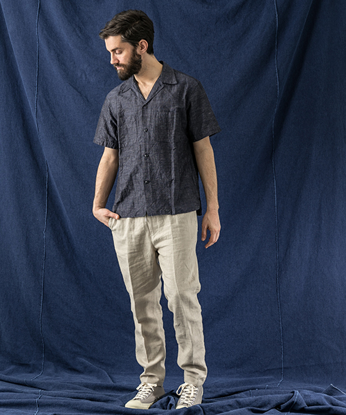 WORK NOT WORK URBAN RESEARCH（ワークノットワークアーバンリサーチ）の「WORK NOT WORK　コットンリネンオープンカラー半袖シャツ（シャツ/ブラウス・メンズ・ブラウン/ネイビー・LARGE/MEDIUM/SMALL）」の4枚目の写真