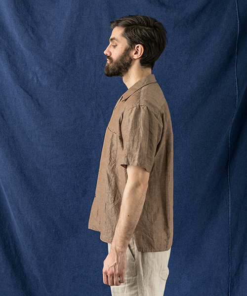 WORK NOT WORK URBAN RESEARCH（ワークノットワークアーバンリサーチ）の「WORK NOT WORK　コットンリネンオープンカラー半袖シャツ（シャツ/ブラウス・メンズ・ブラウン/ネイビー・LARGE/MEDIUM/SMALL）」の6枚目の写真
