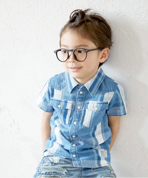 BREEZE（ブリーズ）の「インディゴチェックシャツ（シャツ/ブラウス・キッズ・サックスブルー/ネイビー・140/110/130/90/80/100/120）」の2枚目の写真