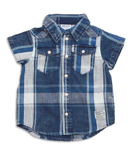 BREEZE（ブリーズ）の「インディゴチェックシャツ（シャツ/ブラウス・キッズ・サックスブルー/ネイビー・140/110/130/90/80/100/120）」の5枚目の写真