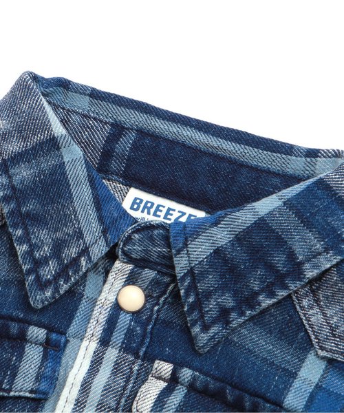 BREEZE（ブリーズ）の「インディゴチェックシャツ（シャツ/ブラウス・キッズ・サックスブルー/ネイビー・140/110/130/90/80/100/120）」の9枚目の写真