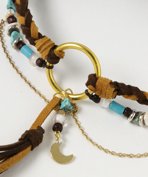 チャイハネ（チャイハネ）の「【チャイハネ】クレセントムーンチャーム＆フリンジアームレット（ブレスレット・レディース・ブラウン/カラフル/ライトブルー・FREE）」の6枚目の写真