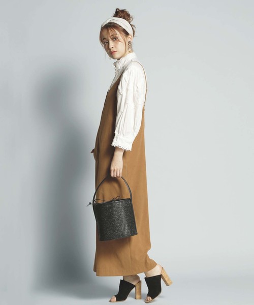 PLAIN CLOTHING（プレーンクロージング）の「サイドフェイクレザーバケツショルダー巾着かごバッグ/ハンドバッグ（ショルダーバッグ・レディース・ベージュ/イエロー系その他/ブラック×ブラック/ホワイト系その他・FREE）」の3枚目の写真