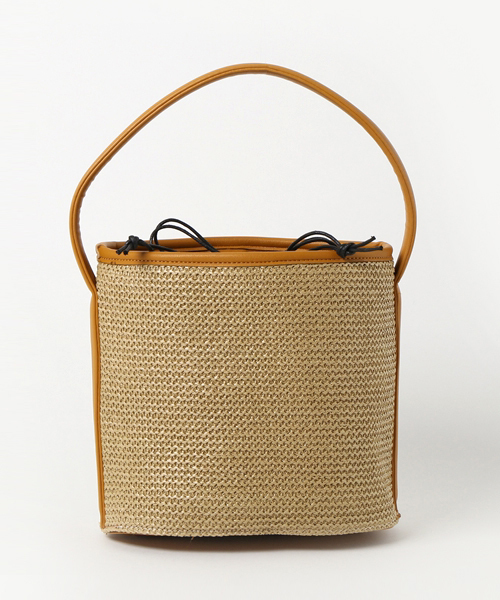 PLAIN CLOTHING（プレーンクロージング）の「サイドフェイクレザーバケツショルダー巾着かごバッグ/ハンドバッグ（ショルダーバッグ・レディース・ベージュ/イエロー系その他/ブラック×ブラック/ホワイト系その他・FREE）」の5枚目の写真