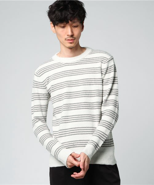 STYLEBLOCK（スタイルブロック）の「ボーダークルーネックセーター（ニット/セーター・メンズ・ホワイト系その他/ブラック系その他/ブルー系その他/ワイン/ホワイト系その他2/ブルー系その他2・M/L）」の2枚目の写真