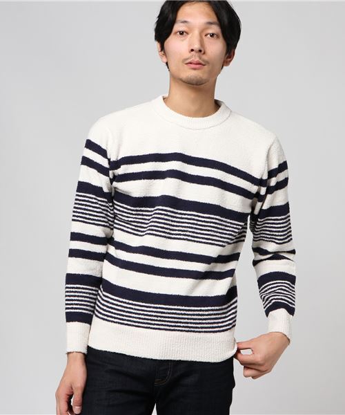 STYLEBLOCK（スタイルブロック）の「ボーダークルーネックセーター（ニット/セーター・メンズ・ホワイト系その他/ブラック系その他/ブルー系その他/ワイン/ホワイト系その他2/ブルー系その他2・M/L）」の3枚目の写真