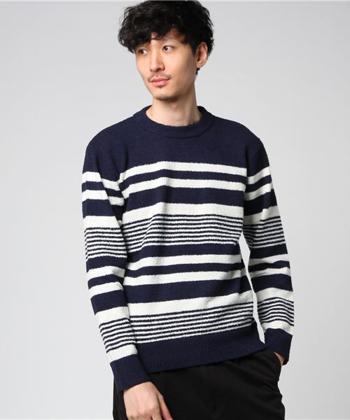 STYLEBLOCK（スタイルブロック）の「ボーダークルーネックセーター（ニット/セーター・メンズ・ホワイト系その他/ブラック系その他/ブルー系その他/ワイン/ホワイト系その他2/ブルー系その他2・M/L）」の5枚目の写真