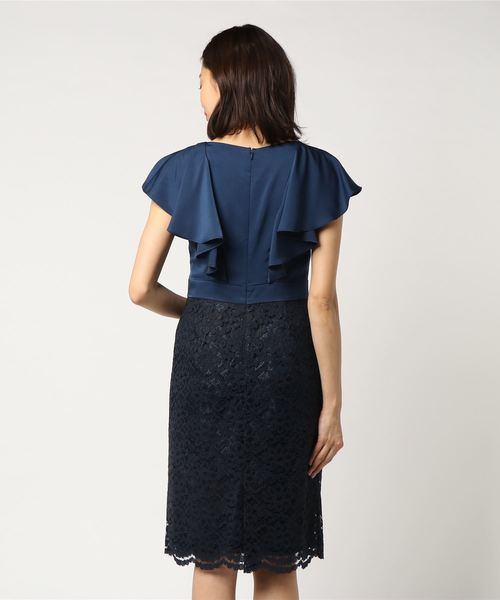 INTERPLANET（インタープラネット）の「サテン×レース切替ワンピース（ドレス・レディース・ネイビー/ベージュ・FREE）」の4枚目の写真