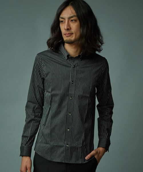 5351 POUR LES HOMMES（ゴーサンゴーイチプールオム）の「ドビーストライプストレッチシャツ（シャツ/ブラウス・メンズ・ブラック/ホワイト・44/46/48）」の2枚目の写真