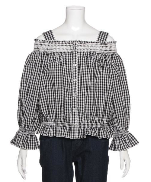 Lindsay(リンジィ)の「チェック柄オフショルブラウス(シャツ/ブラウス・キッズ・ブラック/レッド/ブルー・160/150)」の2枚目の写真