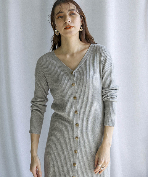 select MOCA(セレクトモカ)の「2WAYボタンニットワンピース(ワンピース・レディース・ブラック/グレー/グリーン・FREE)」の5枚目の写真