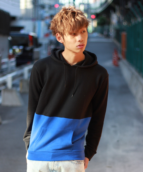 WEGO(ウィゴー)の「WEGO/バイカラープルパーカー(パーカー・メンズ・ホワイト/杢グレー/ブルー・MEDIUM/LARGE)」の1枚目の写真