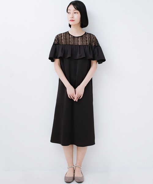 セール 結婚式くらい華やかに見せたっていいじゃない レース切り替えの大人フリルワンピース ワンピース Haco ハコ のファッション