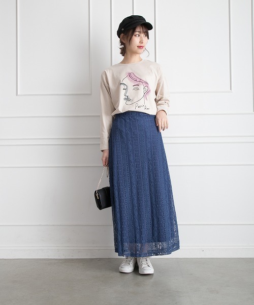 Libby&Rose(リビーアンドローズ)の「アートGIRL ロングTシャツ(Tシャツ/カットソー・レディース・オフホワイト/ブラック/ベージュ・FREE)」の7枚目の写真