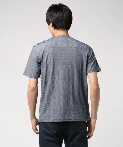MEN'S BIGI(メンズビギ)の「チェック柄リンクスジャガードカットソー(Tシャツ/カットソー・メンズ・ホワイト/ブルー・S/M/L)」の4枚目の写真