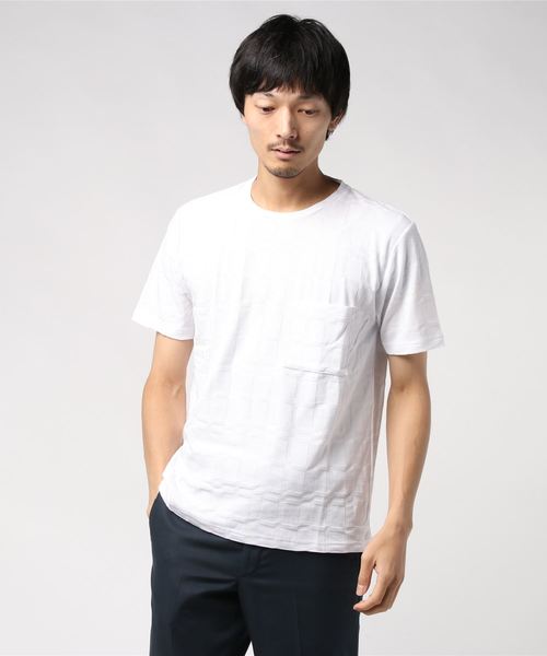 MEN'S BIGI(メンズビギ)の「チェック柄リンクスジャガードカットソー(Tシャツ/カットソー・メンズ・ホワイト/ブルー・S/M/L)」の6枚目の写真