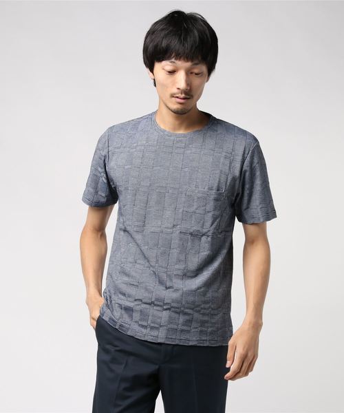 MEN'S BIGI(メンズビギ)の「チェック柄リンクスジャガードカットソー(Tシャツ/カットソー・メンズ・ホワイト/ブルー・S/M/L)」の5枚目の写真