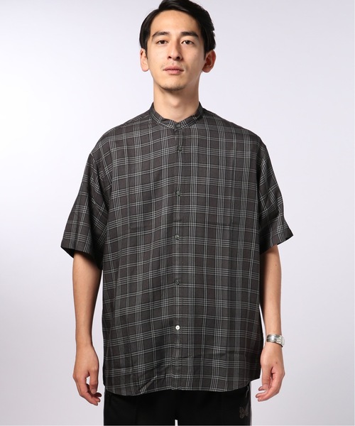 EDIFICE（エディフィス）の「レーヨンテンセル チェック バンドカラー ショートスリーブ シャツ（シャツ/ブラウス・メンズ・チャコールグレー/ブラウン・SMALL/MEDIUM/LARGE）」の7枚目の写真