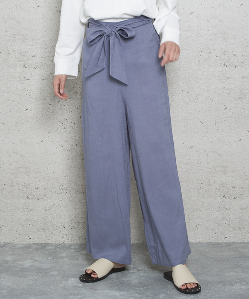 Jewelobe（ジュエローブ）の「麻混ハイウエストワイドパンツ（その他パンツ・レディース・ブラック/サックスブルー/ピンク/ブルー・FREE）」の3枚目の写真
