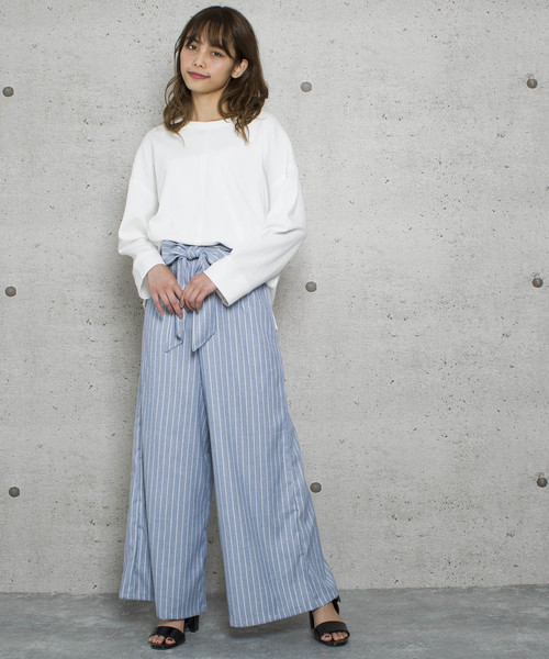 Jewelobe（ジュエローブ）の「麻混ハイウエストワイドパンツ（その他パンツ・レディース・ブラック/サックスブルー/ピンク/ブルー・FREE）」の6枚目の写真