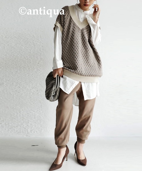 antiqua（アンティカ）の「裾リブテーパードパンツ（その他パンツ・レディース・ブラック/ブラウン系その他/グレー/ベージュ・S/M/L）」の15枚目の写真