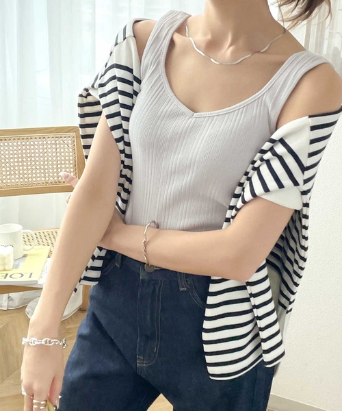 classicalelf（クラシカルエルフ）の「ランダムリブ スクエア無地2wayタンクトップ（袖なし）（タンクトップ・レディース・ホワイト/ブラック/ベージュ/ブラウン/チャコール/グレイッシュベージュ/パープル/オレンジ/グリーン/グレー系その他・MEDIUM/LARGE/X-LARGE/XX-LARGE/SMALL）」の11枚目の写真