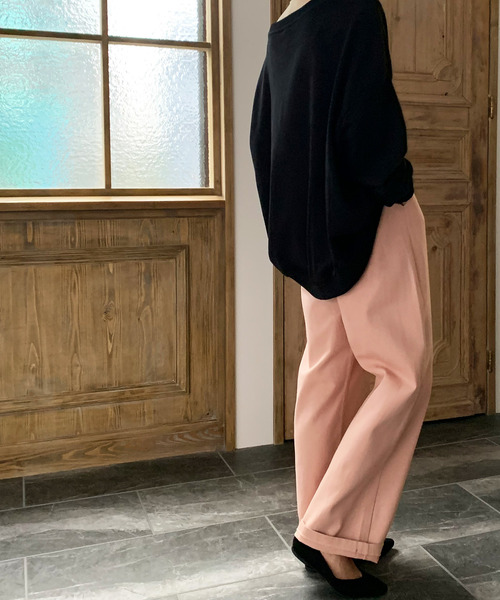 JUNOAH(ジュノア)の「ウエストゴムツイルワイドパンツ(その他パンツ)」|ピンク
