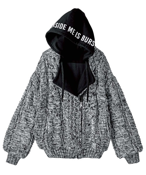 GeeRA(ジーラ)の「ケーブルニット裏毛フードコート(その他アウター・レディース・ブラック・MEDIUM/LARGE/X-LARGE)」の2枚目の写真