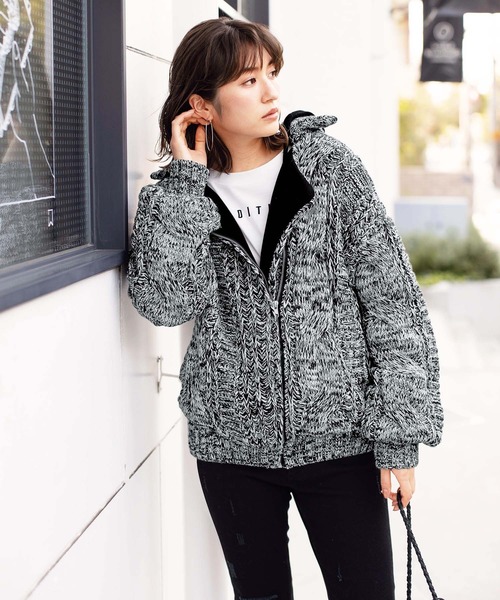 GeeRA(ジーラ)の「ケーブルニット裏毛フードコート(その他アウター・レディース・ブラック・MEDIUM/LARGE/X-LARGE)」の4枚目の写真