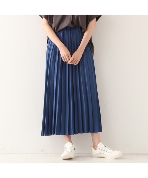 MELROSE claire(メルローズ クレール)の「リネンライクツイルアコーディオンプリーツスカート(スカート)」|ブルー