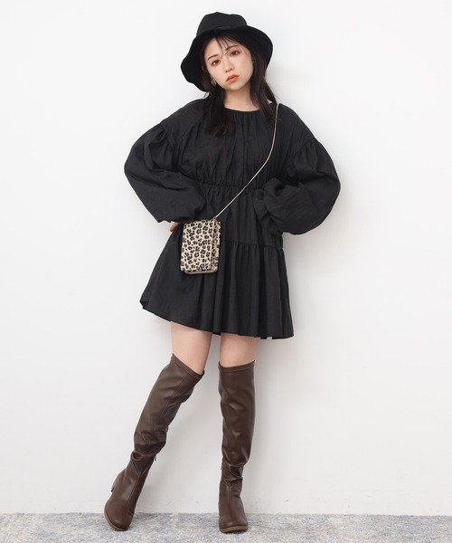 one after another NICE CLAUP（ワンアフターアナザーナイスクラップ）の「前後２Wayティアードチュニックワンピース（チュニック・レディース・アイボリー/ブラック/ブラウン・FREE）」の17枚目の写真