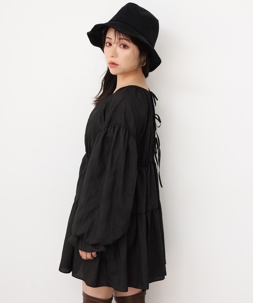 one after another NICE CLAUP（ワンアフターアナザーナイスクラップ）の「前後２Wayティアードチュニックワンピース（チュニック・レディース・アイボリー/ブラック/ブラウン・FREE）」の13枚目の写真