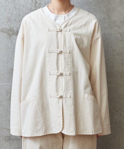 PAR ICI - 春物処分！定価1万5千弱！パーリッシィ レースカラー 2way タックブラウス PAR ICI（パーリッシィ）の「シボコットン チャイナボタン