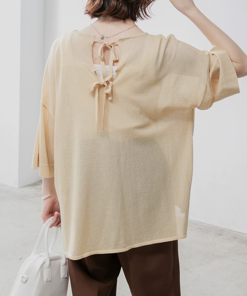 セール】オーバーサイズバックリボンシアーニットプルオーバー（ニット  