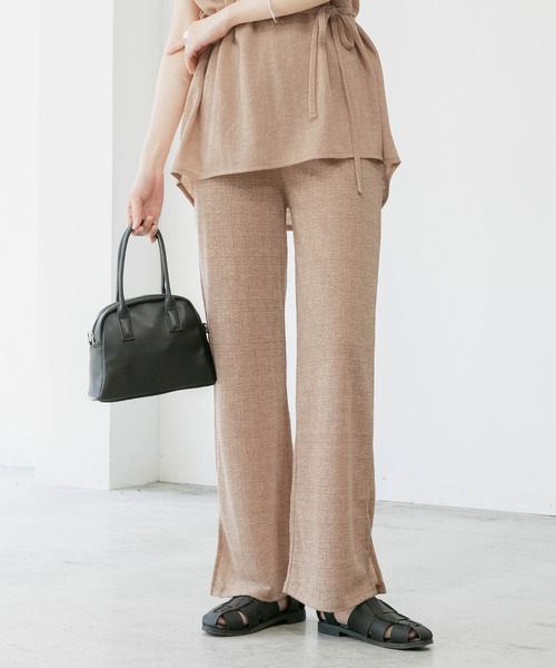 BONLECILL（ボンルシール）の「リネンジャガードサイドスリットフレアパンツ（その他パンツ・レディース・ベージュ/ブラウン/アイボリー/チャコール・FREE）」の4枚目の写真