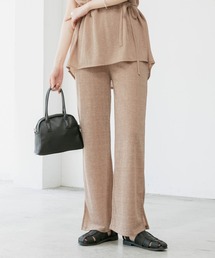 リネンジャガードサイドスリットフレアパンツ