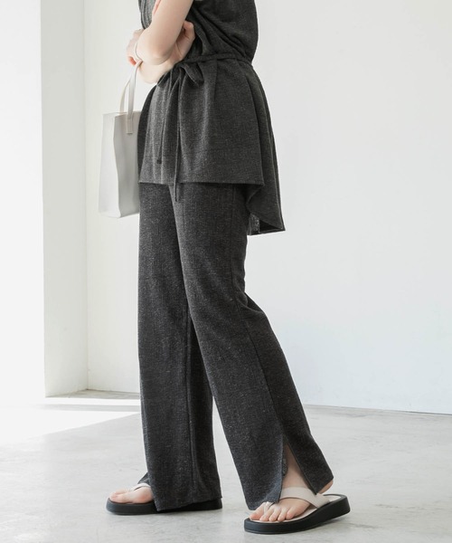 BONLECILL（ボンルシール）の「リネンジャガードサイドスリットフレアパンツ（その他パンツ・レディース・ベージュ/ブラウン/アイボリー/チャコール・FREE）」の3枚目の写真