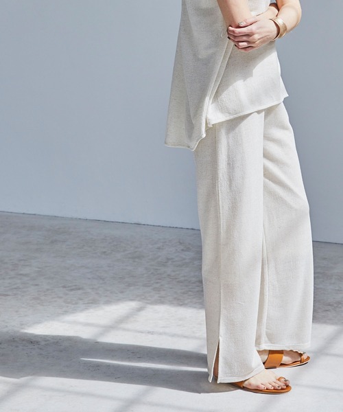 BONLECILL（ボンルシール）の「リネンジャガードサイドスリットフレアパンツ（その他パンツ・レディース・ベージュ/ブラウン/アイボリー/チャコール・FREE）」の2枚目の写真