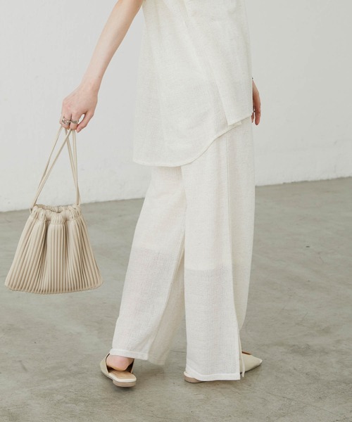 BONLECILL（ボンルシール）の「リネンジャガードサイドスリットフレアパンツ（その他パンツ・レディース・ベージュ/ブラウン/アイボリー/チャコール・FREE）」の17枚目の写真