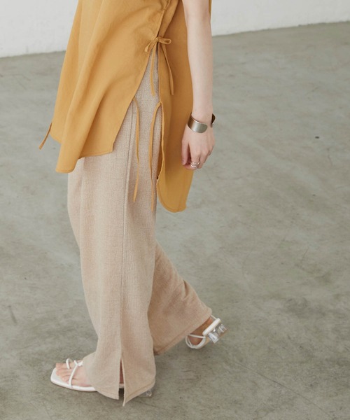 BONLECILL（ボンルシール）の「リネンジャガードサイドスリットフレアパンツ（その他パンツ・レディース・ベージュ/ブラウン/アイボリー/チャコール・FREE）」の7枚目の写真
