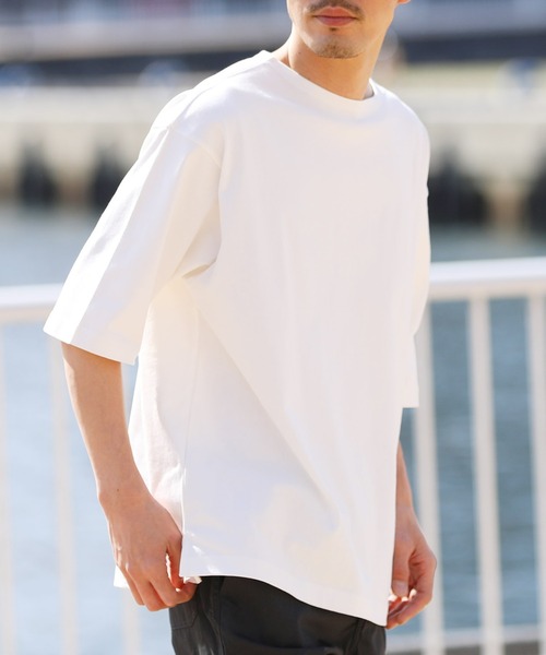 jiggys shop（ジギーズショップ）の「米綿天竺 ルーズシルエット 半袖 ボートネック バスクTシャツ（Tシャツ/カットソー・メンズ・ホワイト×ネイビー/カーキ/ブラック/ホワイト・LARGE/MEDIUM）」の2枚目の写真