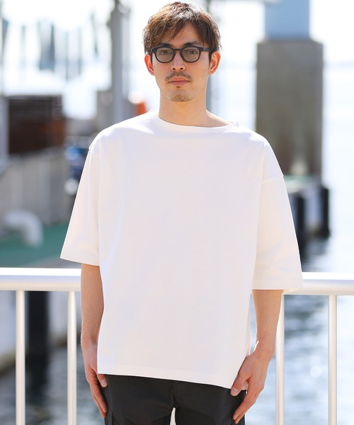 jiggys shop（ジギーズショップ）の「米綿天竺 ルーズシルエット 半袖 ボートネック バスクTシャツ（Tシャツ/カットソー・メンズ・ホワイト×ネイビー/カーキ/ブラック/ホワイト・LARGE/MEDIUM）」の5枚目の写真