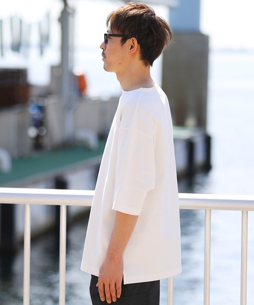 jiggys shop（ジギーズショップ）の「米綿天竺 ルーズシルエット 半袖 ボートネック バスクTシャツ（Tシャツ/カットソー・メンズ・ホワイト×ネイビー/カーキ/ブラック/ホワイト・LARGE/MEDIUM）」の10枚目の写真