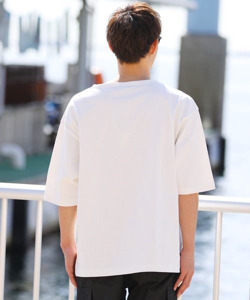 jiggys shop（ジギーズショップ）の「米綿天竺 ルーズシルエット 半袖 ボートネック バスクTシャツ（Tシャツ/カットソー・メンズ・ホワイト×ネイビー/カーキ/ブラック/ホワイト・LARGE/MEDIUM）」の15枚目の写真