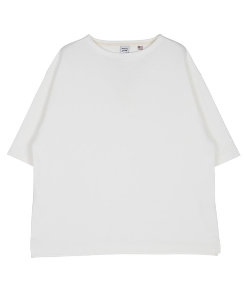 jiggys shop（ジギーズショップ）の「米綿天竺 ルーズシルエット 半袖 ボートネック バスクTシャツ（Tシャツ/カットソー・メンズ・ホワイト×ネイビー/カーキ/ブラック/ホワイト・LARGE/MEDIUM）」の12枚目の写真