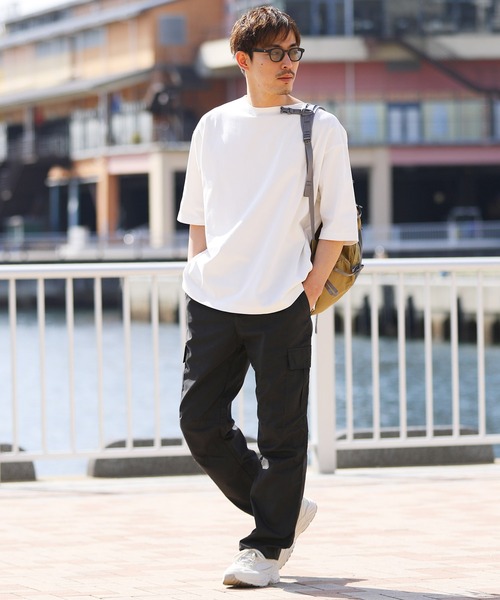 jiggys shop（ジギーズショップ）の「米綿天竺 ルーズシルエット 半袖 ボートネック バスクTシャツ（Tシャツ/カットソー・メンズ・ホワイト×ネイビー/カーキ/ブラック/ホワイト・LARGE/MEDIUM）」の7枚目の写真