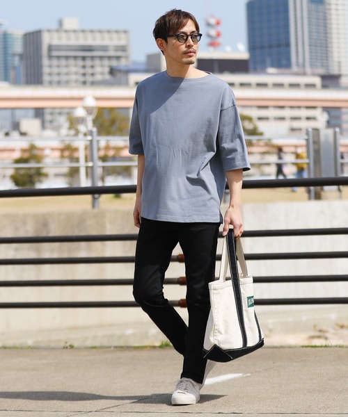 jiggys shop（ジギーズショップ）の「米綿天竺 ルーズシルエット 半袖 ボートネック バスクTシャツ（Tシャツ/カットソー・メンズ・ホワイト×ネイビー/カーキ/ブラック/ホワイト・LARGE/MEDIUM）」の18枚目の写真